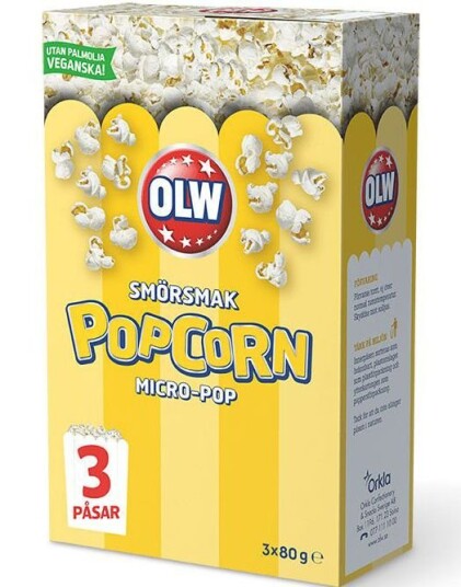 OLW Micro Pop Smørsmak 3x80 gram Popcorn
