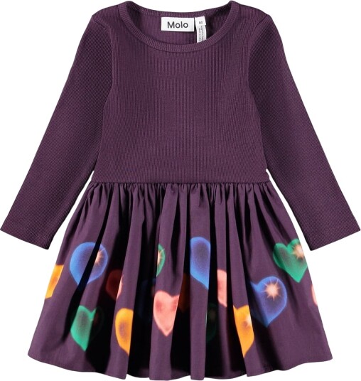 Molo Kjole   Rib   Candi   Berry Hearts   Molo   2 år 92   Kjole   Bordeaux