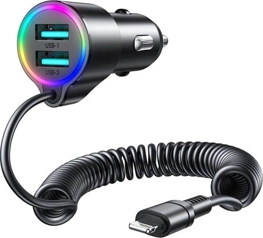 Joyroom JR-CL25 Billader med 2x USB og Lightning kabel - Svart Joyroom JR-CL25 Billader med 2x USB og Lightning kabel - Svart