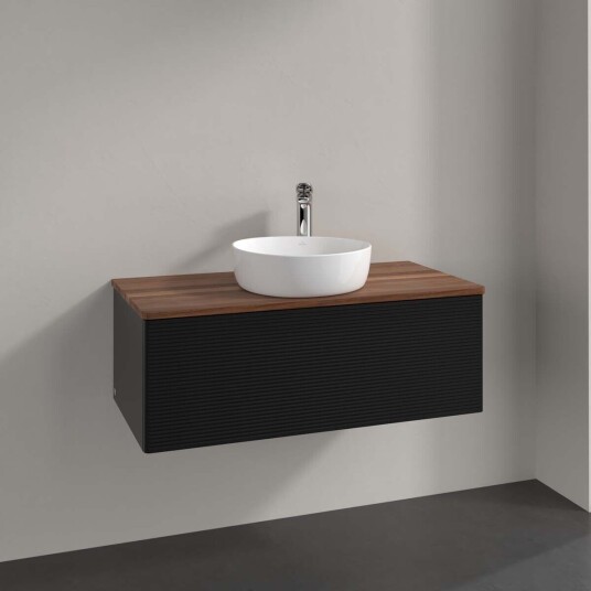Villeroy & Boch Antao Servantskap med 1 skuff 100x50x36 cm m/lys Sort Matt/Valnøtt Villeroy & Boch Antao Servantskap med 1 skuff 100x50x36 cm m/lys Sort Matt/Valnøtt