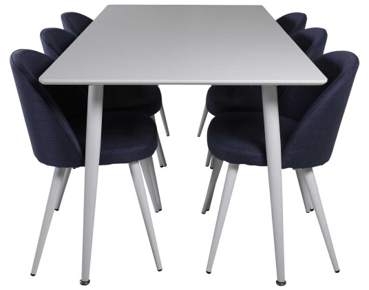 Venture Design Polar & Velvet spisegruppe Hvit/blå 6 st stoler & bord 180 x 90 cm