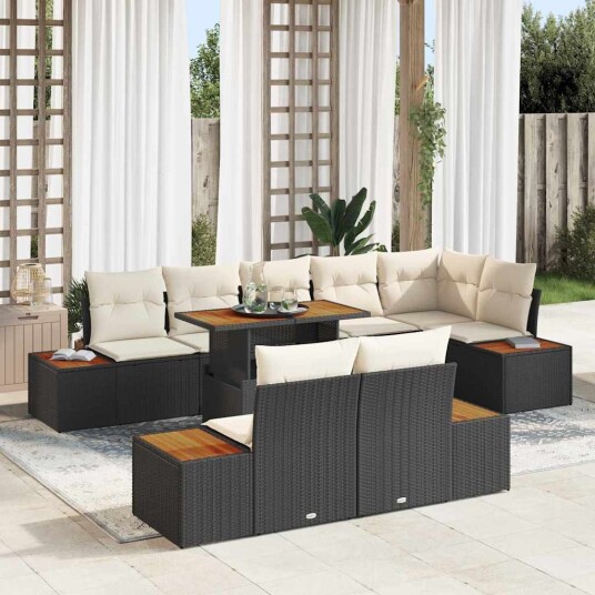 vidaXL Hagesofa Set 9 stk. Svart og beige
