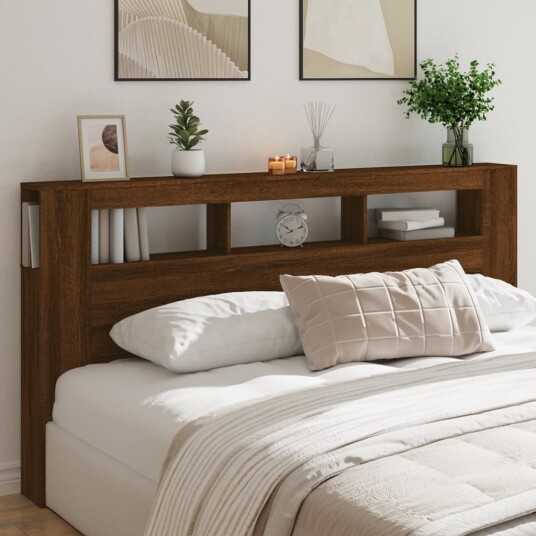 Sengegavl med LED brun eik 200x18,5x103,5 cm konstruert tre 8721012259553