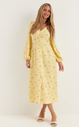 Bubbleroom Midi Button Volume Sleeve Dress