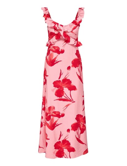 ONLY Onlhyaci S/L Frill Long Aop Dress Wvn Pink S