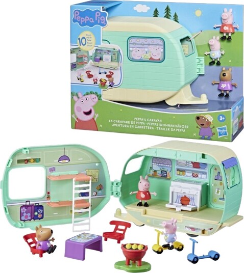 Peppa Gris Campingvogn Lekesett med 3 Figurer og 6 Tilbehør Peppa Gris Campingvogn Lekesett med 3 Figurer og 6 Tilbehør