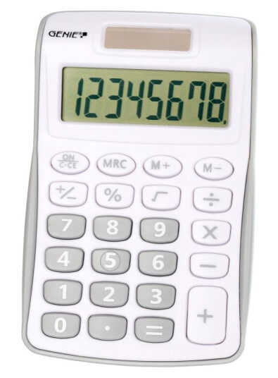 Genie 120 S, Lomme, Skjerm, 8 Sifre, 1 Linjer, Batteri/Solcelle, Grå, Hvit Genie 120 S, Lomme, Skjerm, 8 Sifre, 1 Linjer, Batteri/Solcelle, Grå, Hvit
