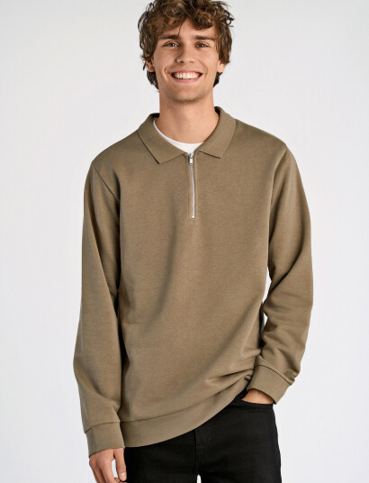 Lindbergh Jersey Pique W Zip L/S - Beige - M Lindbergh Jersey Pique W Zip L/S - Beige - M