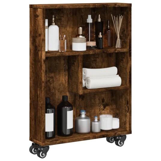 Smal oppbevaringsvogn røkt eik 48x13x68 cm konstruert tre Smal oppbevaringsvogn røkt eik 48x13x68 cm konstruert tre