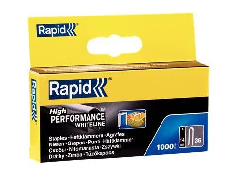 Rapid Nr 36 Bredtrådkabelstift Stål, hvit, 1000-pakning