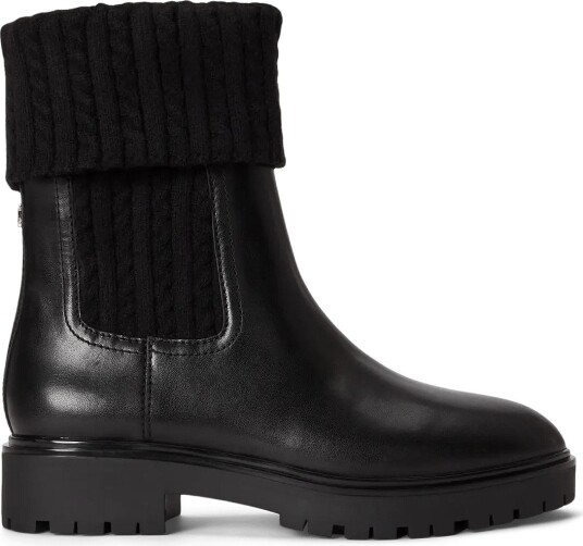 Lauren Ralph Lauren Allyson Cable Knit & Calfskin Bootie Black 40