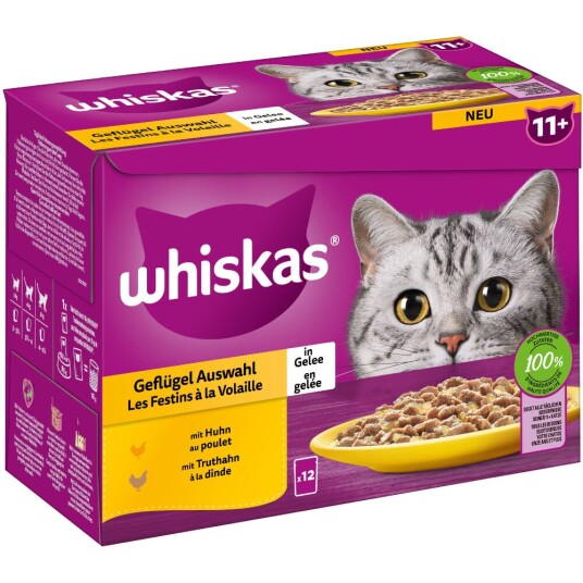 Whiskas Senior Porsjonsposer 12 x 100/85 g - 11+ Fjærkreutvalg i gelè (12 x85g) Whiskas Senior Porsjonsposer 12 x 100/85 g - 11+ Fjærkreutvalg i gelè (12 x85g)