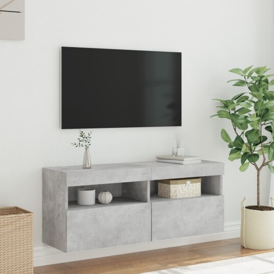 Vegghengt TV benk med LED lys betonggrå 100x30x40 cm Vegghengt TV benk med LED lys betonggrå 100x30x40 cm