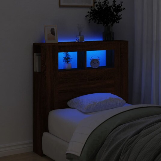  Sengegavl med LED brun eik 100x18,5x103,5 cm konstruert tre 8721012259201
