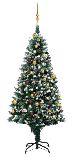 vidaXL Kunstig juletre med LED og kulesett og kongler 180 cm