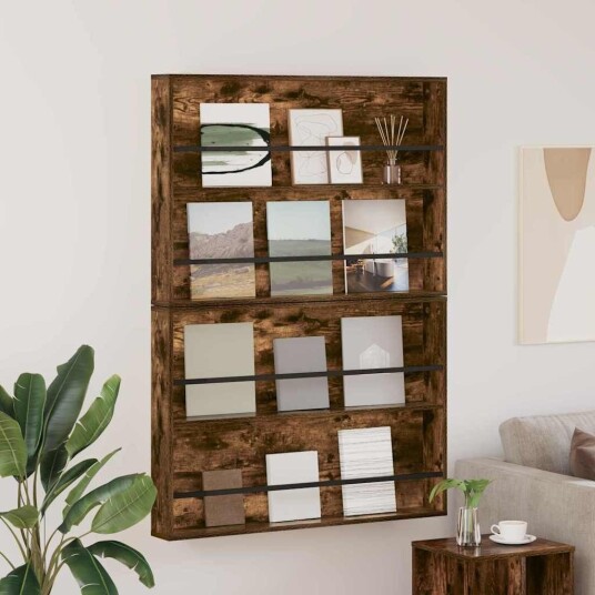 vidaXL Magasinreol 2 pcs Røkt eik 100 x 12 x 70 cm Konstruert tre