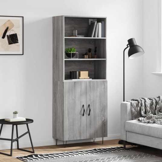 vidaXL Highboard grå sonoma 69,5x34x180 cm konstruert tre 8720845926182