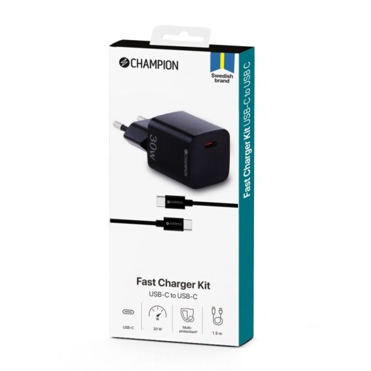 Chion Lader 30W + USB C kabel svart Chion Lader 30W + USB C kabel svart