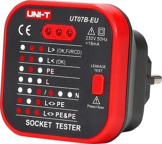 UNI-T Stikkontakttester UT07B-EU Med Rcd-Test