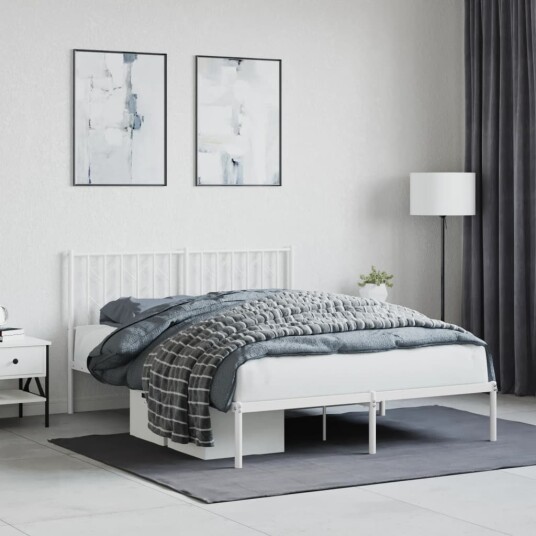 vidaXL Sengeramme i metall med hodegavl hvit 140x200 cm 8721012250208