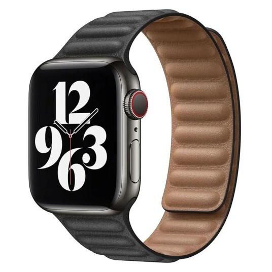 Apple Watch (42/44/SE/45/49mm) Magnetisk Lippa Lærreim - Svart