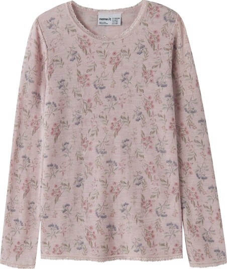 Name It Genser Ull NkfWang Violet Ice/Blomster + Blader Name It 6 år (116) Genser Lilla Rosa
