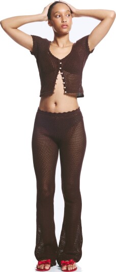 Monki Flared Crochet Trousers Brown M