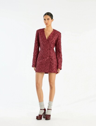 ROTATE Birger Christensen Jacquard Blazer Dress Burgundy 40
