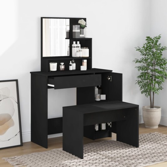 vidaXL Sminkebordsett svart 86,5x35x136 cm