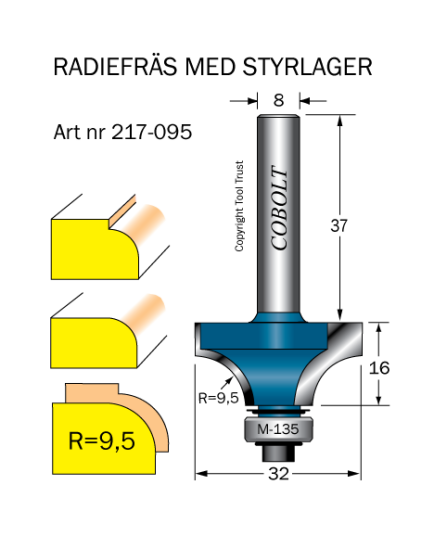 Cobolt 217-095 Avrundingsfres R=9,5 D=32 L=16 Maskintilbehør & forbruk