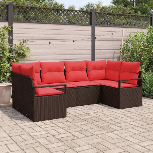 vidaXL Sofa sett med pute 6 pcs Brun Poly Rattan