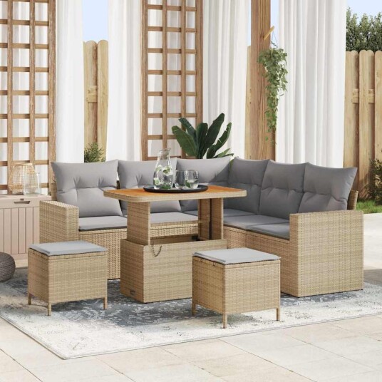 vidaXL Hagesofa Set 9 stk. 6-Antall seter Beige og lys grå polyrotting