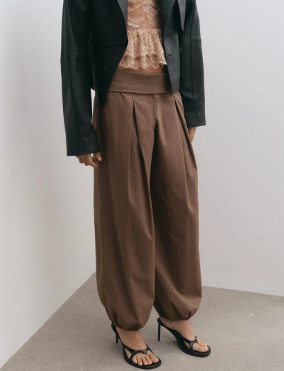 Mango High Waisted Harem Pants Brown M
