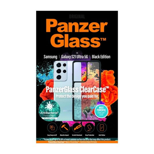 PanzerGlass ClearCase - Black Edition - baksidedeksel for mobiltelefon - termoplast-polyuretan (TPU) - svart, blank - for Samsung Galaxy S21 Ultra 5G