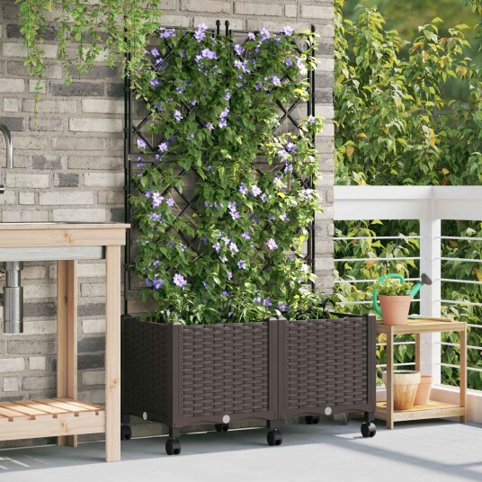 vidaXL Hageplanter med espalier og hjul 2 stk. Brun 80 x 40 x 149 cm