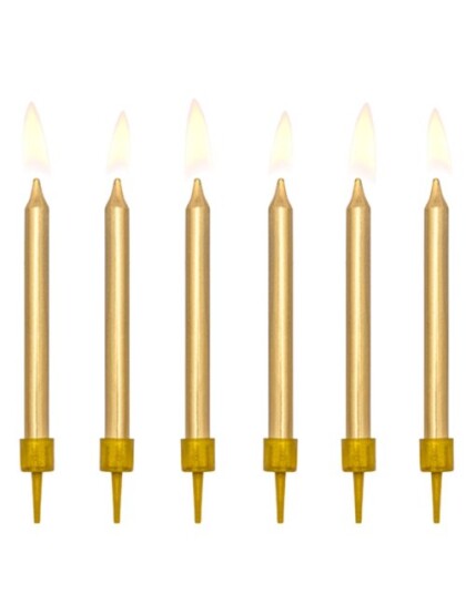 Partydeco 6 stk Gullfarget Kakelys med Stett 6 cm Partydeco 6 stk Gullfarget Kakelys med Stett 6 cm