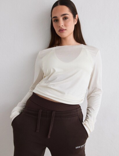 aim´n Luminous Draped Long Sleeve Cream L