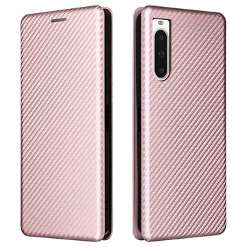 Sony Xperia 10 V Flip-deksel Karbonfiber Roségull