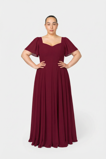 Murlongcres. Alette Maxi Dress Flutter Sleeves Burgundy