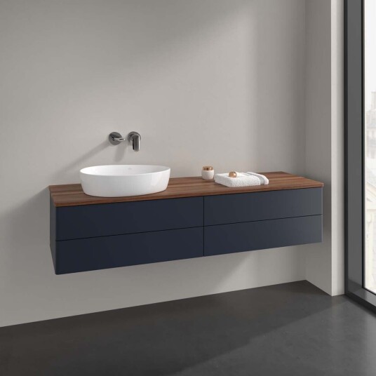 Villeroy & Boch  Antao Servantskap med 4 skuffer 160x50x36 cm u/lys Blå Matt/Valnøtt
