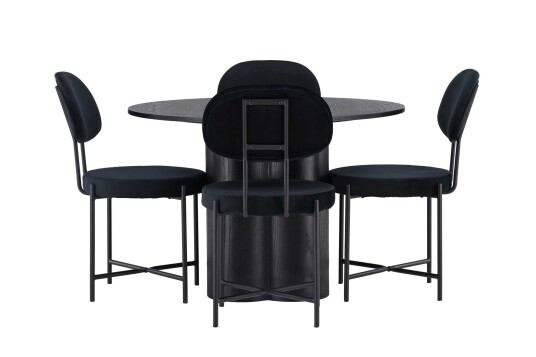 Venture Design Olivia & Stella spisegruppe Svart/svart 4 stoler & bord 110 cm