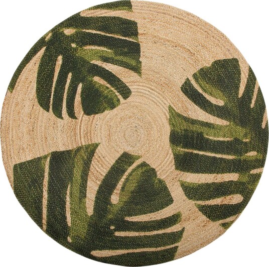 Byner Matte med Monsteramotiv Rund 140 cm - Beige