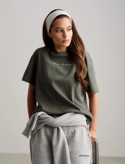 aim´n Script Boxy T Shirt Khaki green XL