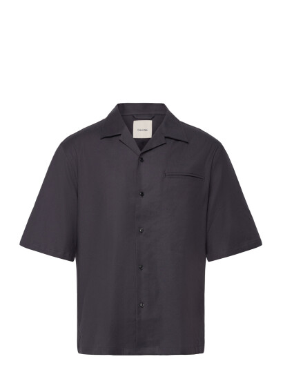 Calvin Klein Ss Linen Lyocell Camp Relaxed Sh - Purple - M
