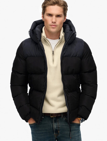 Superdry Sport Colourblock Hooded Puffer Jkt Black S Superdry Sport Colourblock Hooded Puffer Jkt Black S