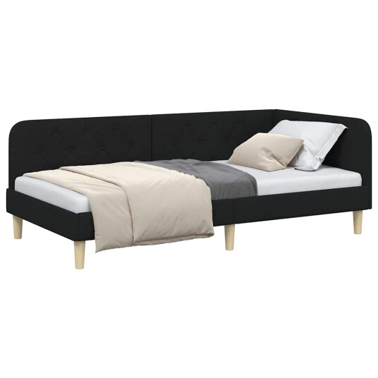  Hjørnesengramme med hodegjerde Svart 90 x 200 cm stoff
