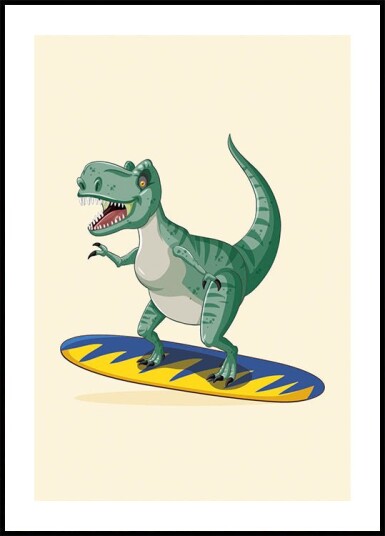 Surfing T-Rex Plakat Plakat / 21x30cm