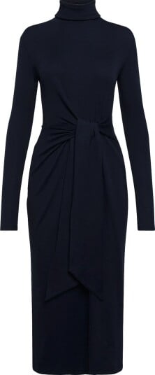 Lauren Ralph Lauren Tie Front Cotton Blend Turtleneck Dress Navy M