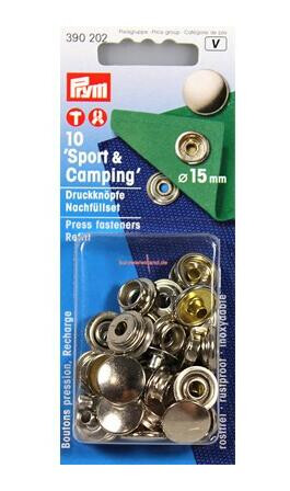 Trykknapper sport og camping refil 10 stk x 15 mm sølv