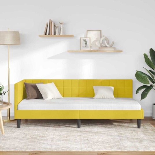 Hjørnesengramme med hodegjerde Gul 80 cm x 200 cm Fløyel